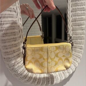 Coach Yellow Wristlet with Brown Strap